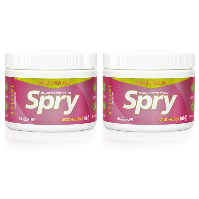 Spry Fresh Natural Xylitol Chewing Gum Dental Defense System - Aspartame-Free, Sugar-Free, Non-GMO, Gluten-Free (Bubble Gum, 100 Count - Pack of 2)