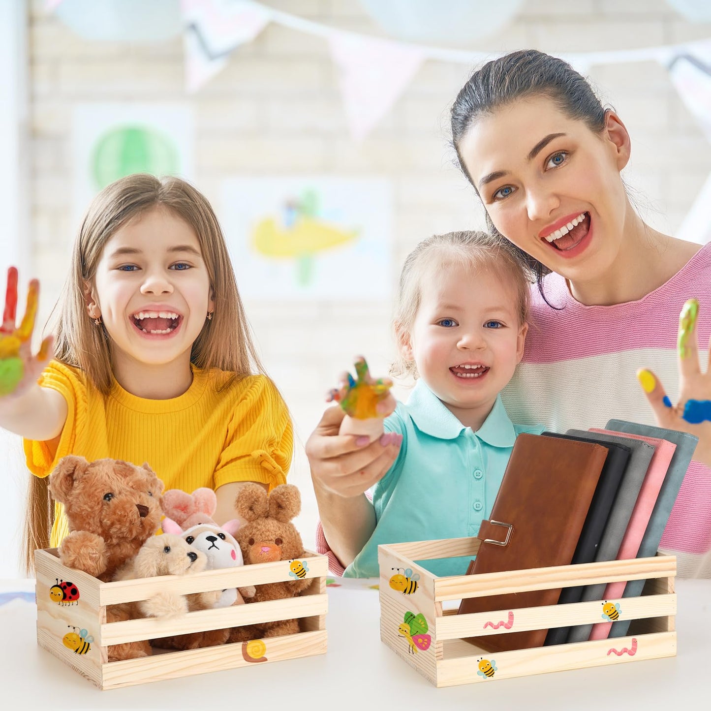 Cinnvoice 6 Pcs 12.5'' Large Wooden Crates for Crafts Unfinished Wood Crate Box for Display DIY Decorative Storage Basket Container Bulk for Decor, Kitchen Home, Pantry, Bedroom, Milk, Book, Arts