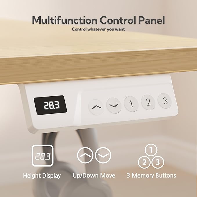 Seang Standing Desk with Drawer, 40" x 24" Height Adjustable Stand Up Desk, 3 Memory Height Settings with Cable Grommets & Storage Hooks, Ideal for Home & Office, Nature