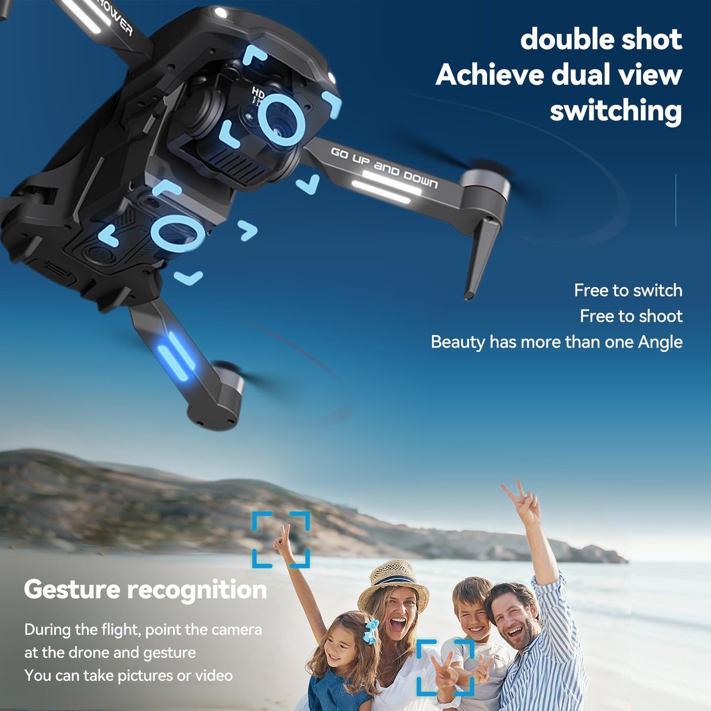 Camera Drone, TODAMU Drone with Camera for Adults&Beginners, Brushless FPV Mini Drone Easy to Fly, Obstacle Avoidance, Stable Hover, Gesture Selfie, Foldable Hover RC Quadcopter with 2 Batteries, Headless Mode