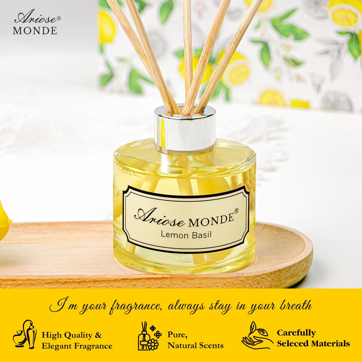 Reed Diffuser & Scented Candle Gift Set, Lemon Basil Oil Diffuser Sticks, Fragrance Diffuser & Soy Wax Candles in Glass Jar, Natural Soy Candles Gifts for Home Decor