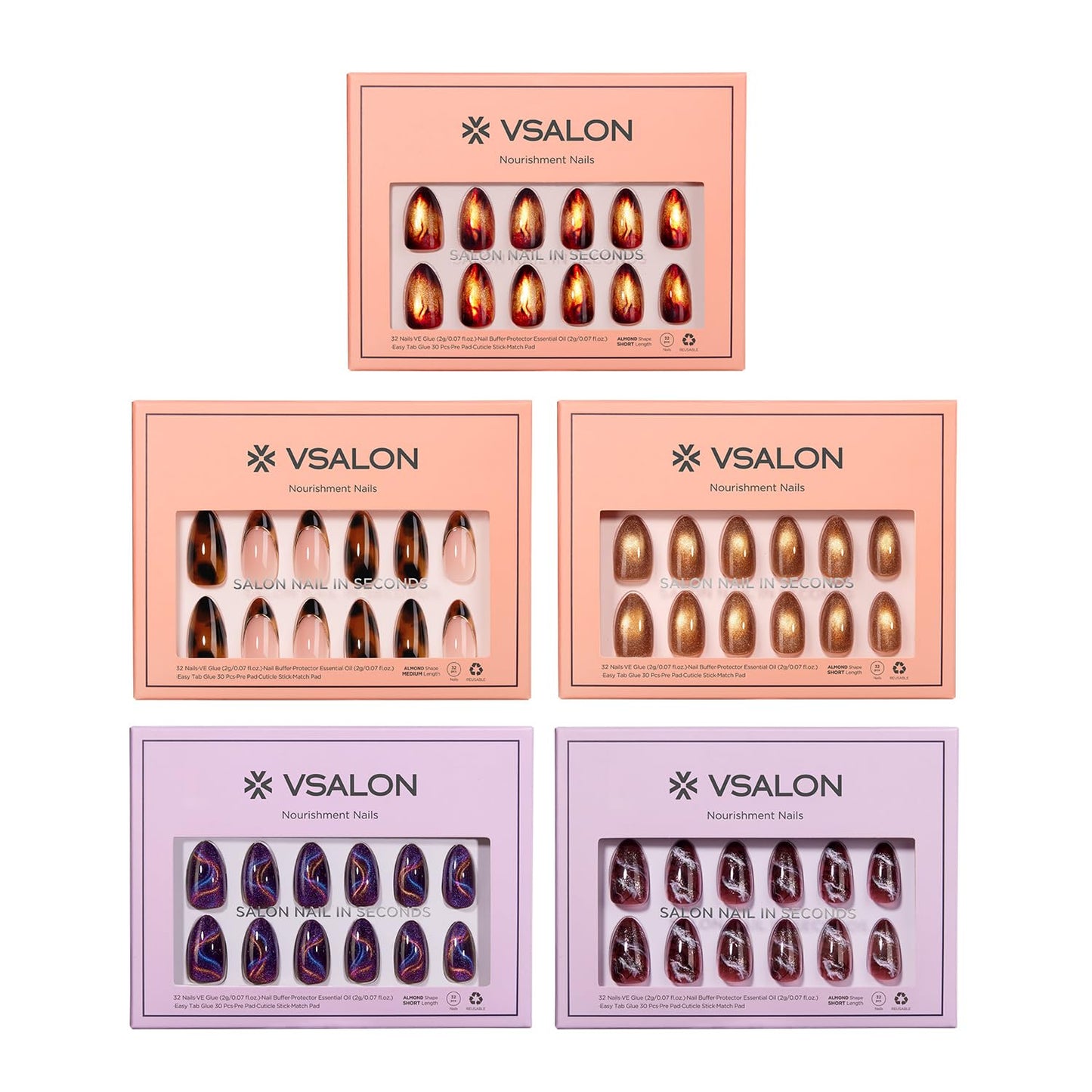 VSALON Press on Nails Almond Maillard Series - Brown Color Collection