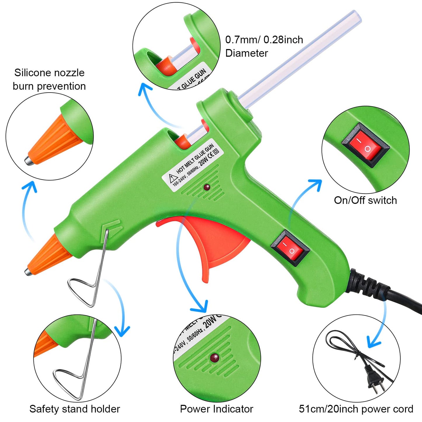 Zhengmy 6 Pcs Mini Glue Gun Crafts Hot Melt Guns Low Temp Glue with Burn Protection Fast Preheating and Easy Squeeze Trigger for School DIY Arts Class Projects Home Quick Repairs, 20 W (Multicolor)