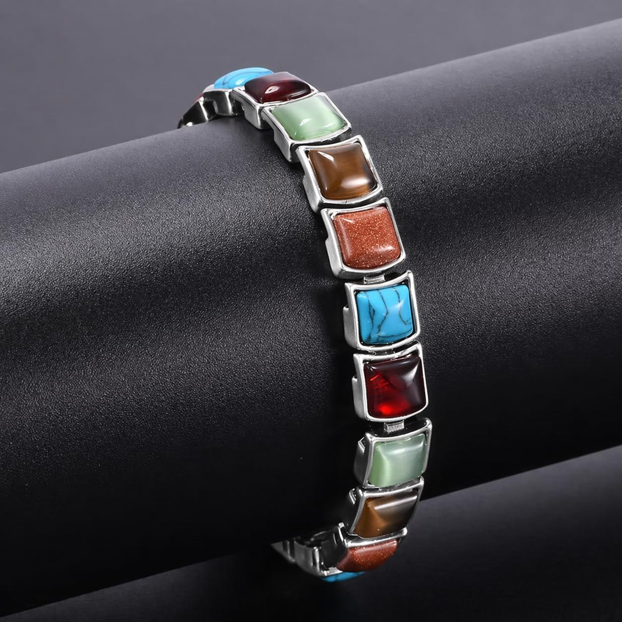 38 Elegant Stainless Steel Blue zircon Magnetic Bracelet for Women Magnetic Functions with Free Link Removal Tool Mother's gift (Color Inlay)