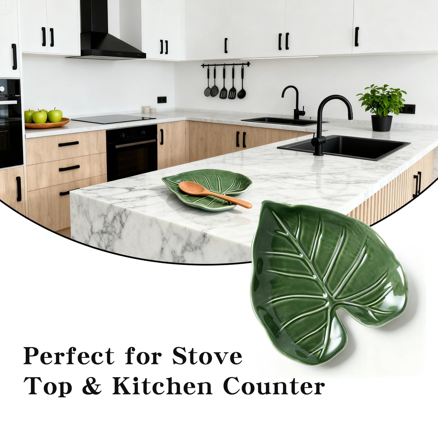 Leaf Spoon Rest, Leaf-shaped Ceramic Spoon Rest for Stove Top, Heat-resistant Kitchen Utensil Holder, Decorative Cookware Accessory