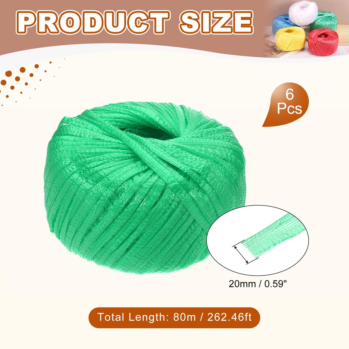 MECCANIXITY 6 Rolls Polyester Nylon Plastic Rope Twine, 80m/262ft Nylon Cord Household Bundled Polypropylene Twine Yarn for Household Gardening Tying Binding Garden Crafts, Green