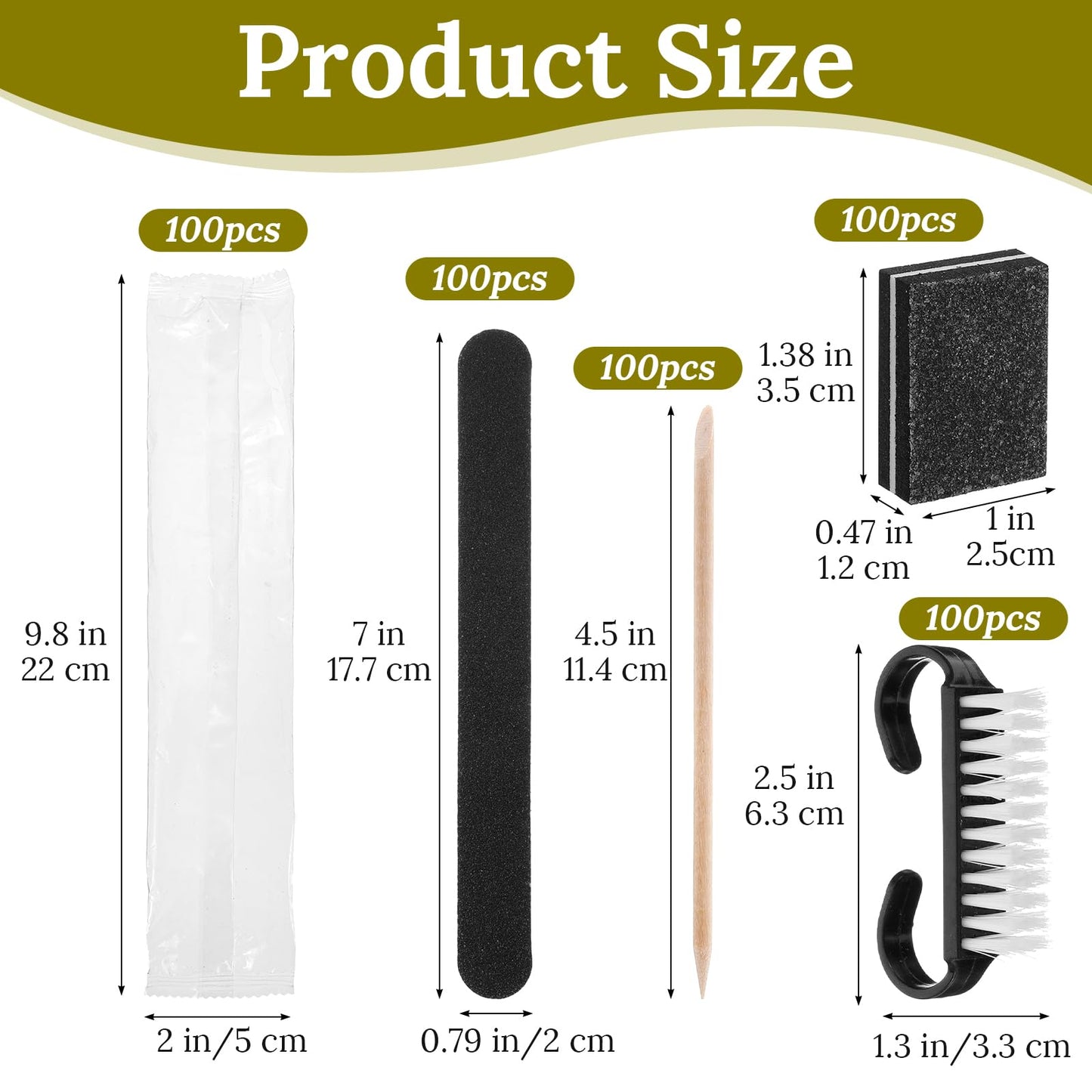 100 Sets Black Disposable Manicure Kit 4-in-1 Nail Kit for Business, Handle Grip Brush, Mini Nail Buffer Nails File and Wood Stick for Gifts Salon Professional