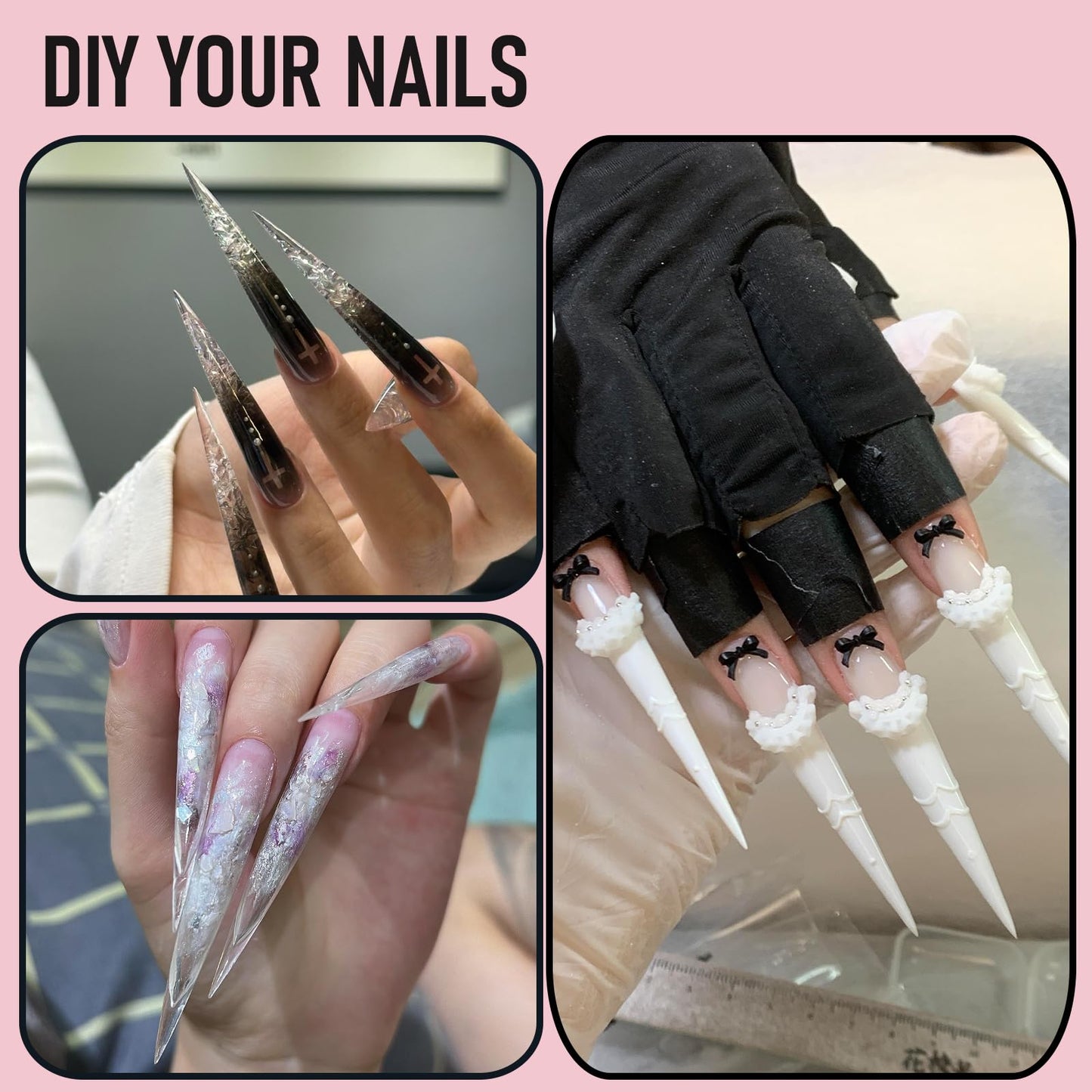 Wellquinn Stiletto Nail Tips Sharp Solid Core Stiletto Half Cover Press on Nails, XXL Clear Fake Acrylic Nails False Nail Tips for Nail Art Design Salon Artistic and Home DIY 15 Sizes