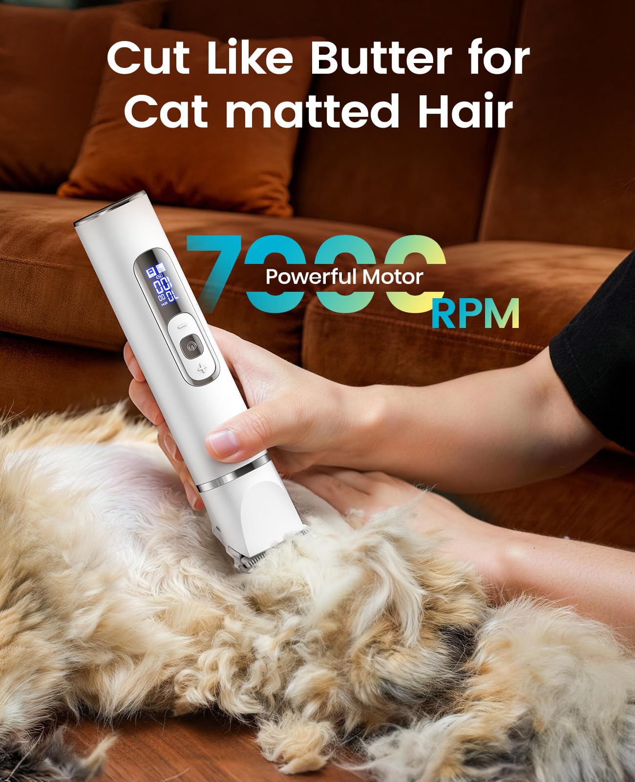 oneisall Quiet Cat Clippers for Matted Hair, 3 in 1 Cat Grooming Kit with LCD Display, Cat Hair Trimmer for Paw Trimmer, 3 Speed, Cordless, IPX7 Waterproof Pet Clippers for Butt, Paw, Back, Ear, Face