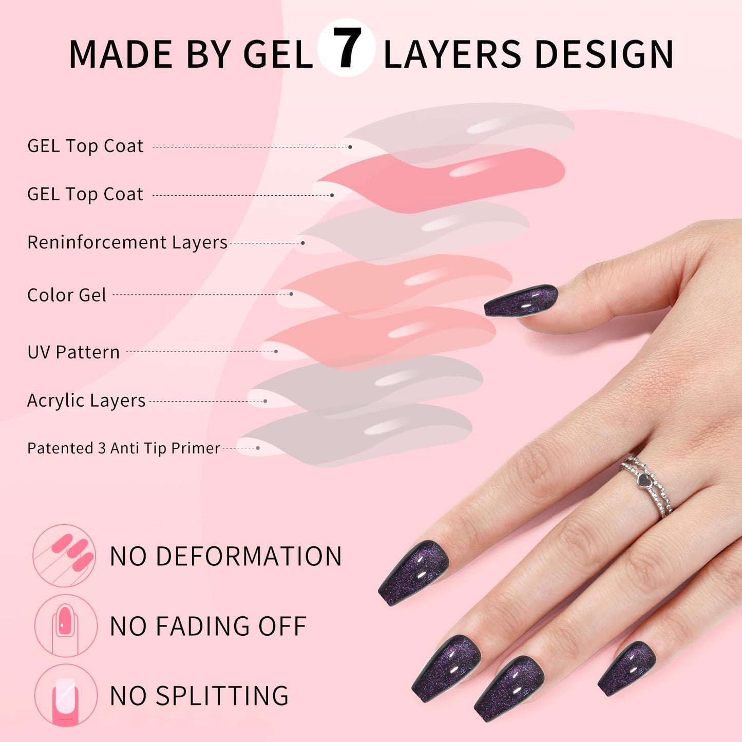 Cat Eyes Press On Nails,12 Sizes - 24 Pcs Soft Gel Dark purple Medium Coffin Fake Nails Kit with Nail Glue,Reusable Stick On False Nails for Women and Girls (Skycloud Cateye Dark purple) SK0705