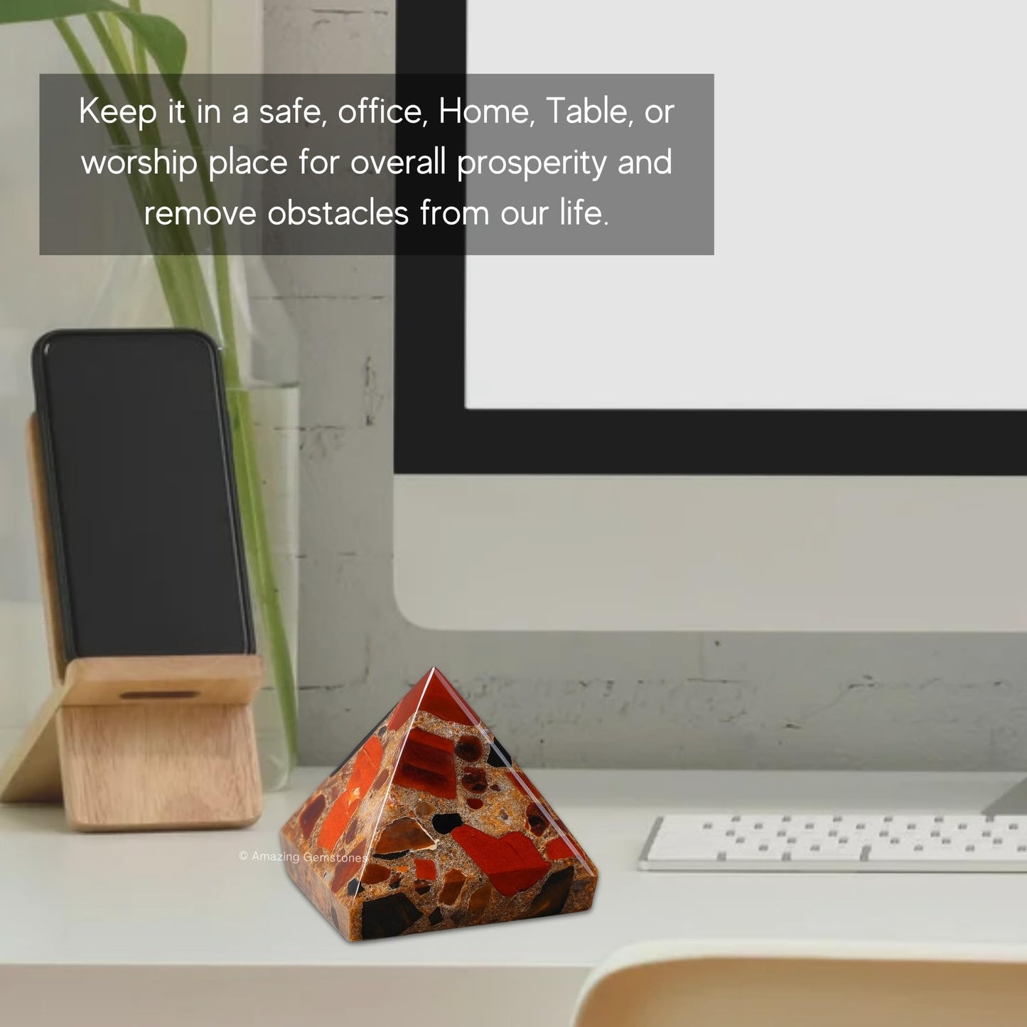 Amazing Gemstone Spotted Jasper Pyramid Crystal Healing Stones - 2" Great Pyramid Figurine of Natural Stone Pyramid for Meditation, Reiki, Chakra Balancing and Crystal Pyramids Grid