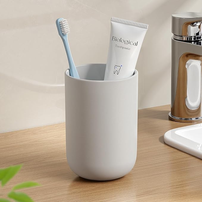 MOPMS Toothbrush Cup 13oz 380ml, Unbreakable Reusable Bathroom Tumbler 1Pc, Non-Slip Plastic Bathroom Cup Toothbrush Holders for Bathroom, Grey