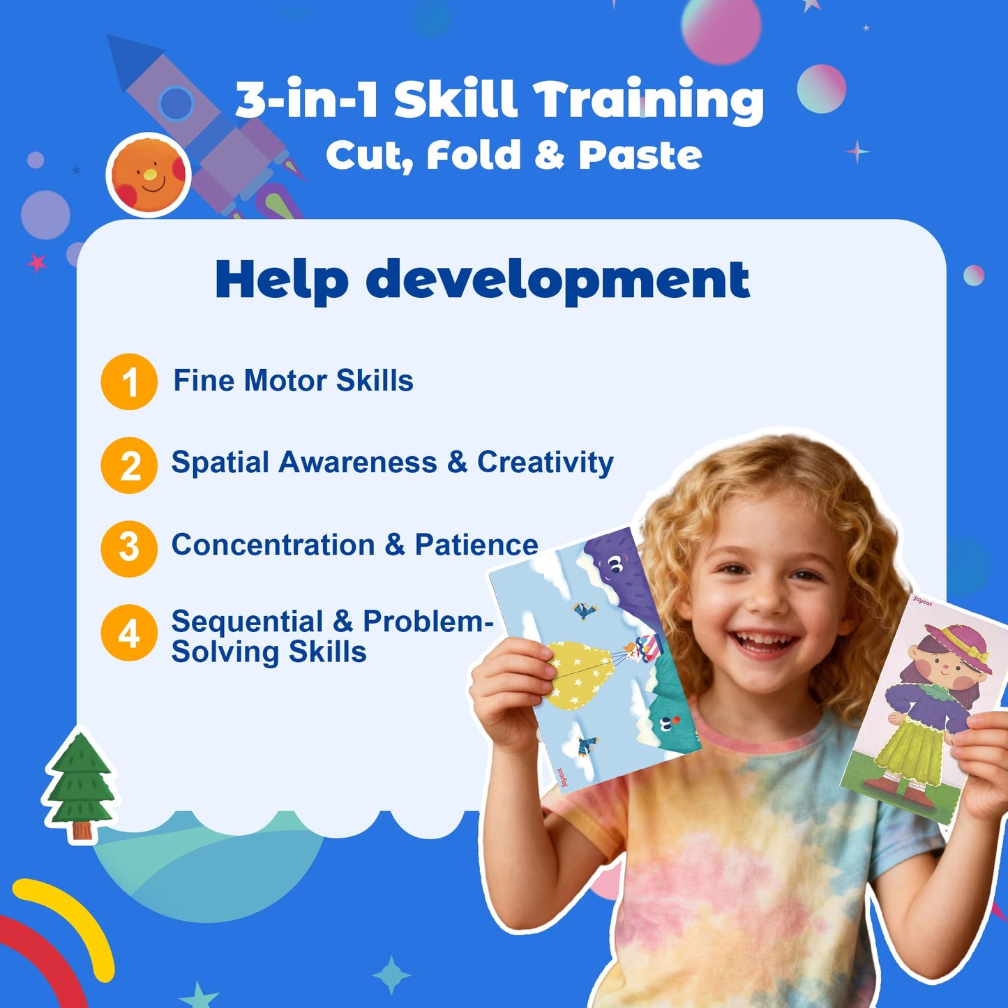 Toddler Scissor Skills Activity Book, 4 Progressive Levels to Learn Cutting for Kids Ages 3-6, 27 Fun Crafts with Child-Safe Scissors, Develop Fine Motor Skills, Ideal Christmas Gift & Arts and Crafts