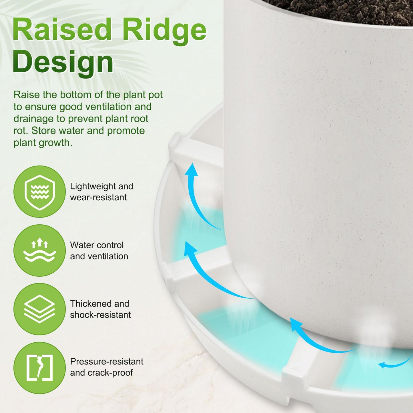 M METERXITY 2-Pack Plant Saucer, 6.81 Inch/17.3 cm Plastic Plant Trays Thicker for Pots/Indoor/Outdoor/Water Drainage and Protection, Flowerpot Drip Tray [White]