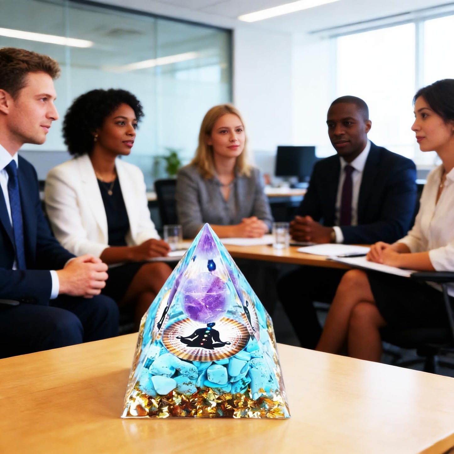 Crystal Column Orgonite Pyramid, Positive Energy Obsidian&Lapis Lazuli Orgone Crystal Healing Pyramid for Reduce Stress, Balance Chakra,Meditation, Attract Luck, Accumulate Wealth&Health (Light Blue)