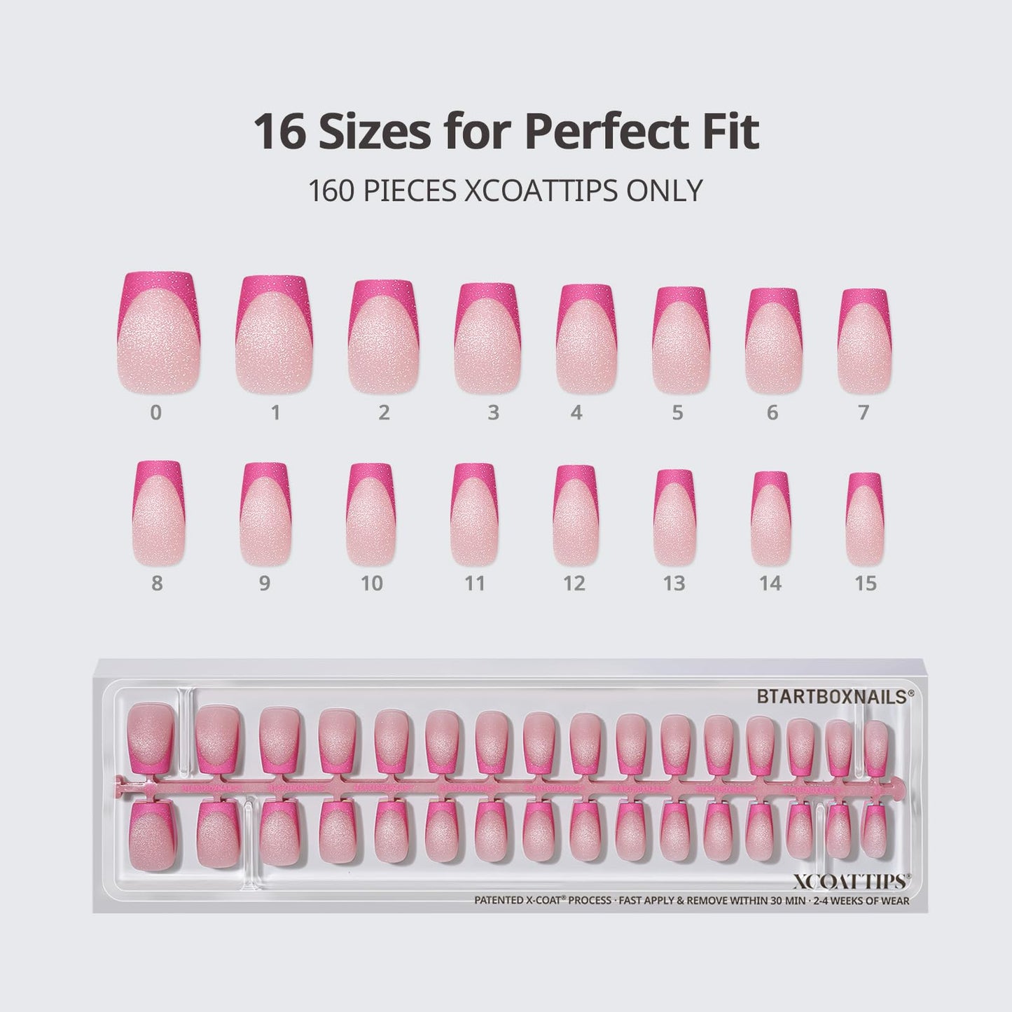 BTArtboxnails XCOATTIPS 5 Brighter Pastel French Tip Press on Nails - Short Coffin, Cat Eye Base, 4-Week Wear, Easy-to-Apply, Soak Off, Salon Quality Value at Home, 16 Size - 160 Fake Nails