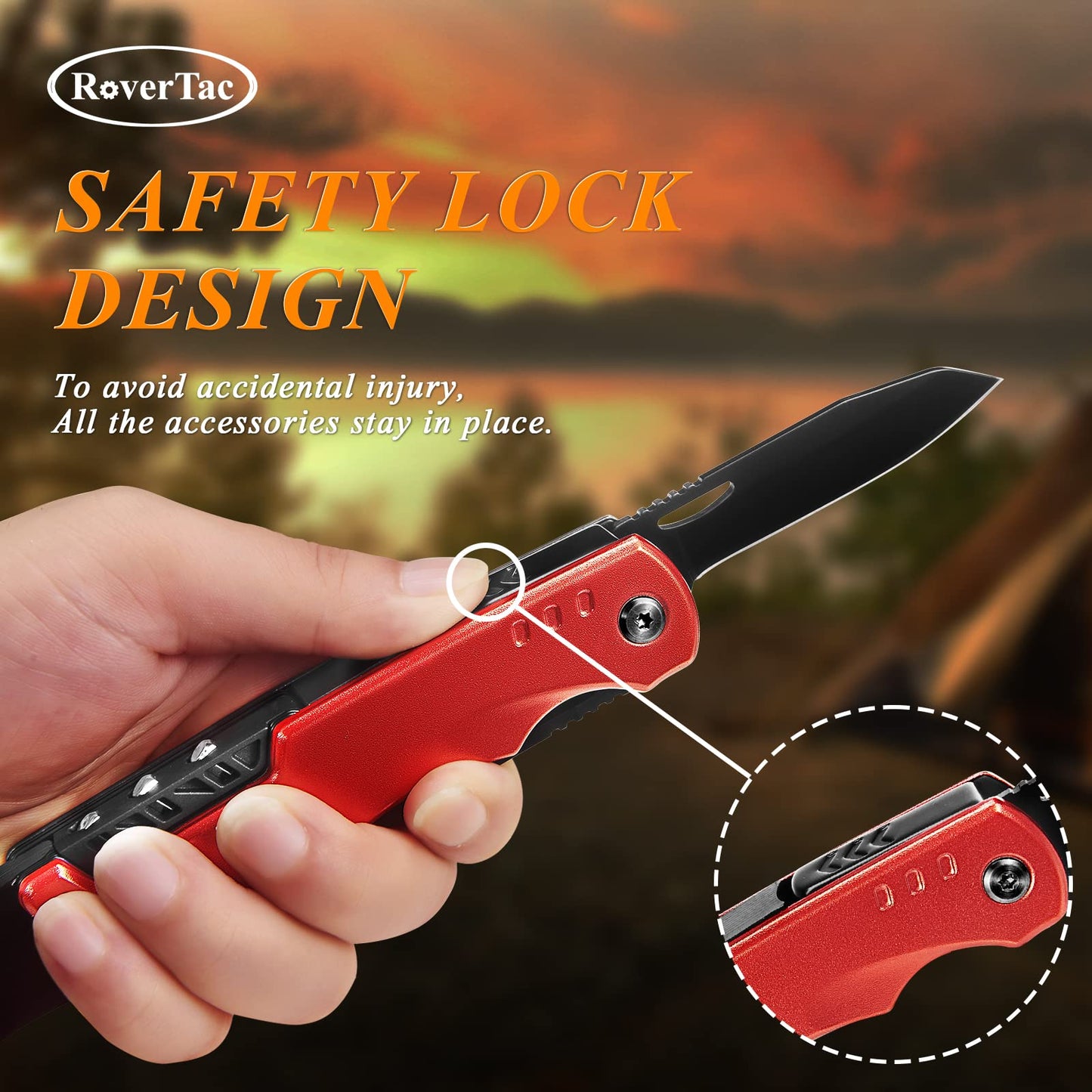 RoverTac 11-in-1 Multitool Axe Hatchet – Camping Gear with Knife, Hammer, Saw, Bottle Opener, Screwdrivers – Survival Tool with Nylon Sheath – Perfect Gifts for Men, Camping, Hiking, and Survival.