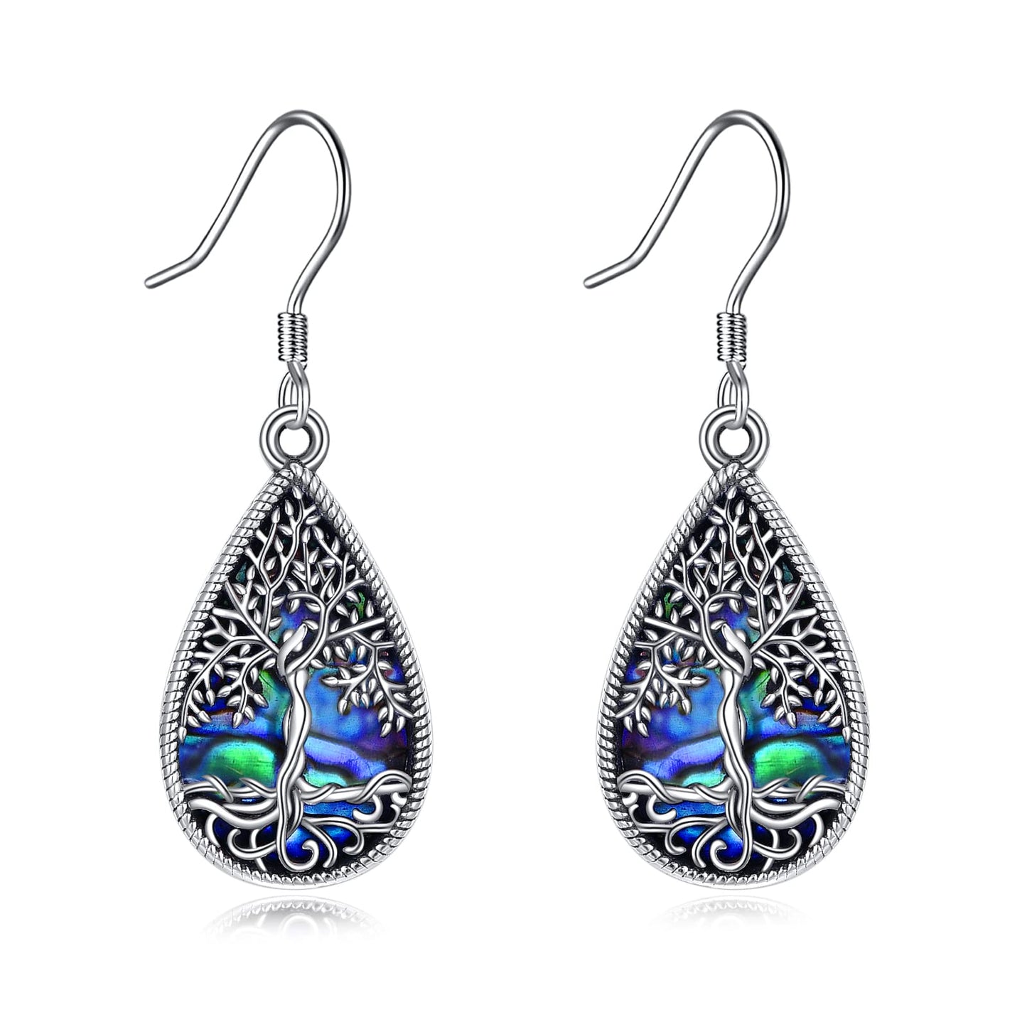 ONEFINITY 925 Sterling Silver Teardrop Tree of Life Earrings Abalone Shell Tree of Life Jewelry for Women