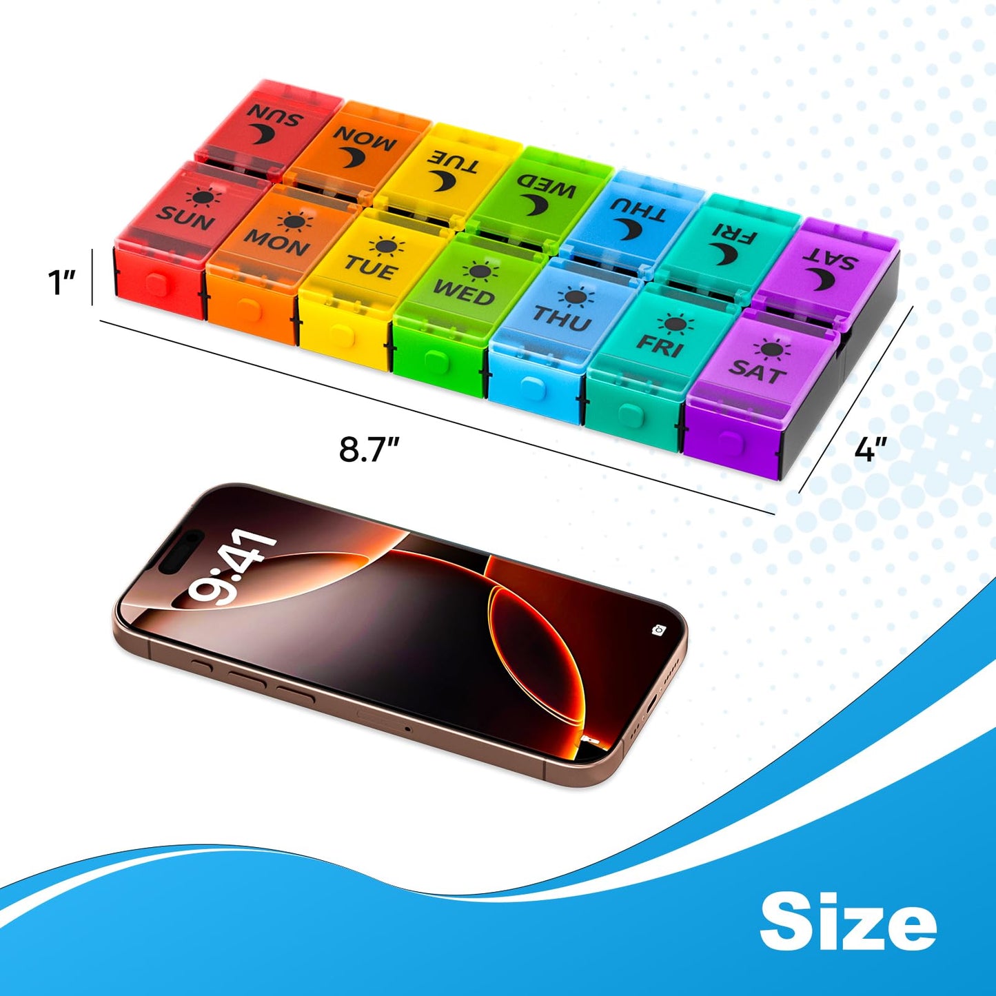 Push Button Weekly Pill Organizer 2 Times a Day, Medicine Pill Organizer, Pill Box Case 7 Day AM PM, Pill Container for Vitamins, Fish Oil, Supplements Medication (Colorful)