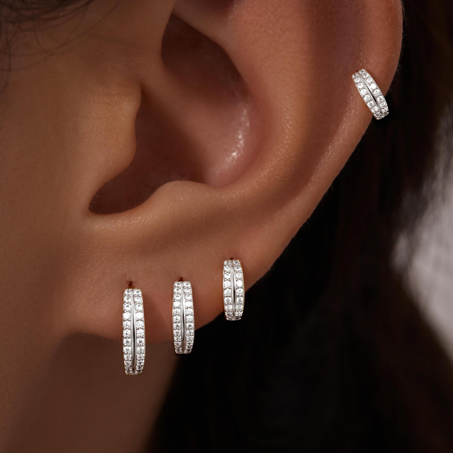Silver Double Hoop Earrings for Women,Huggie Small Stack Cartilage Hoop Earring Sets for Multiple Double Piercing, Conch Helix Rook Tragus Daith Piercing Silver Clip On Jewelry Set Gifts