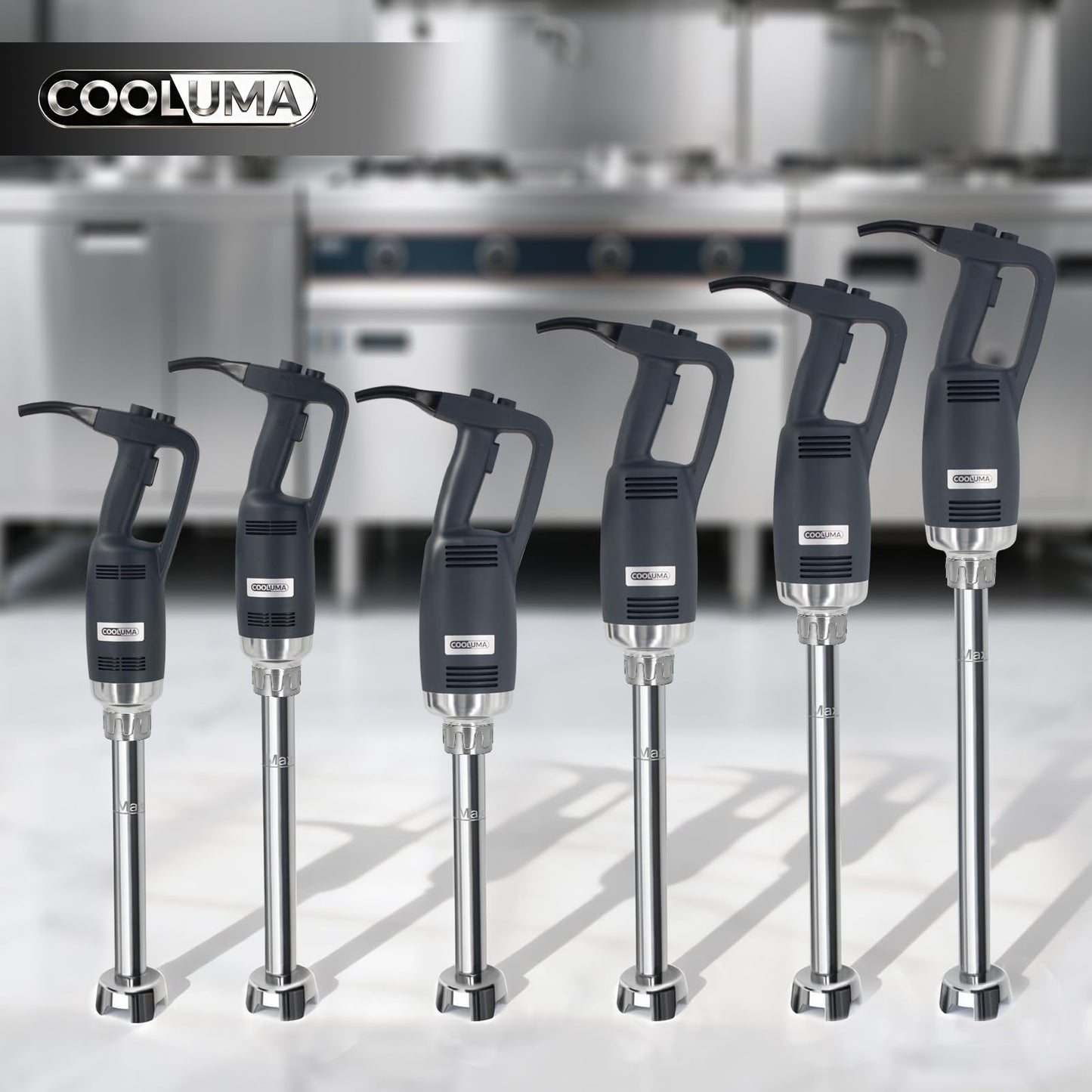 COOLUMA X-Heavy Huty 750W Commercial Immersion Blender, 20 Inch Removable Shaft, 8,000-19,000 RPM Variable Speed, 42 Gallons Hand Mixer, Secure Dual Button Start.