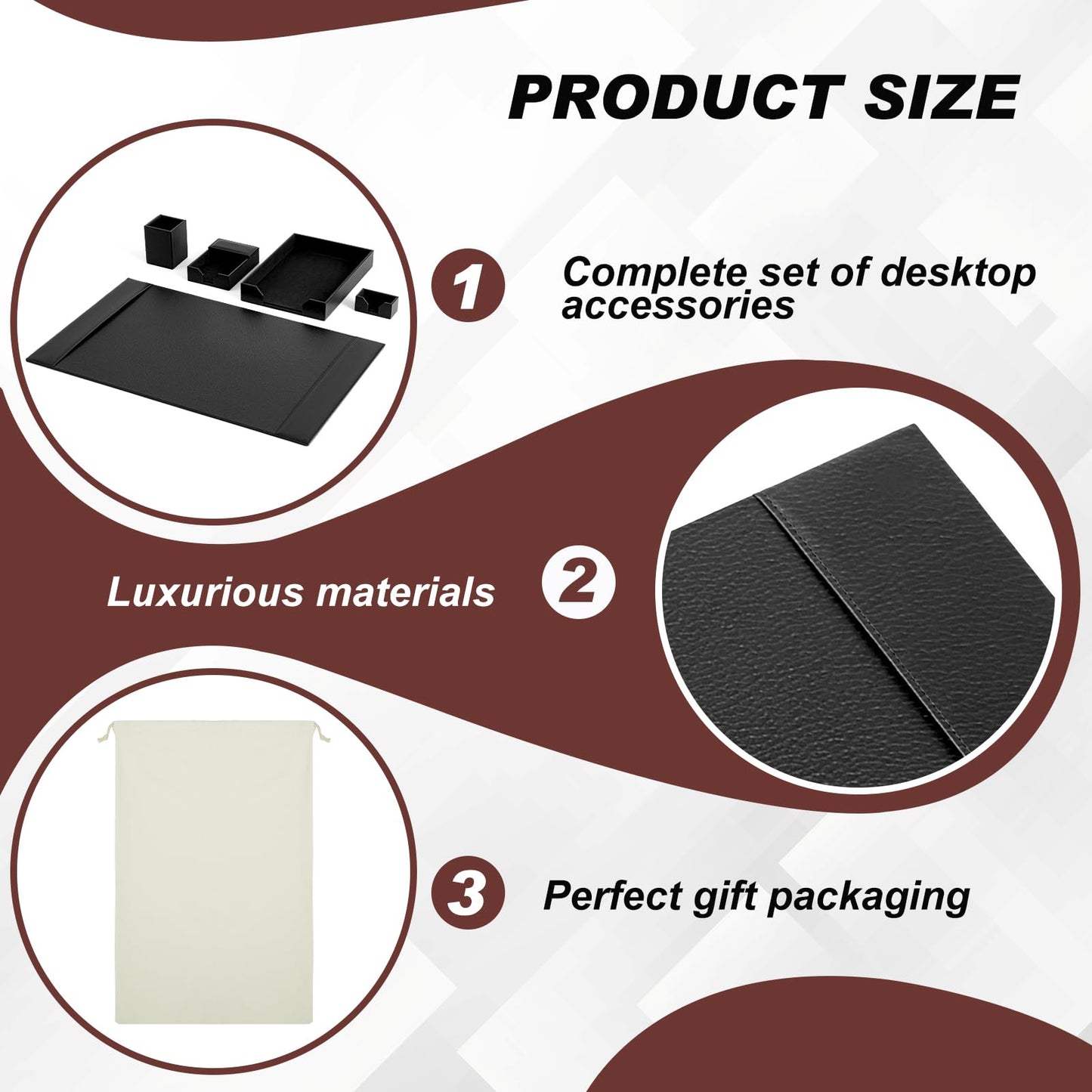 Sayglossy Leather Desk Pad Accessories Set - Blotter, Mat Protector, Organizer With Side Rails for Writing, Office, Home, Workplace Desktop Supplies (Black)