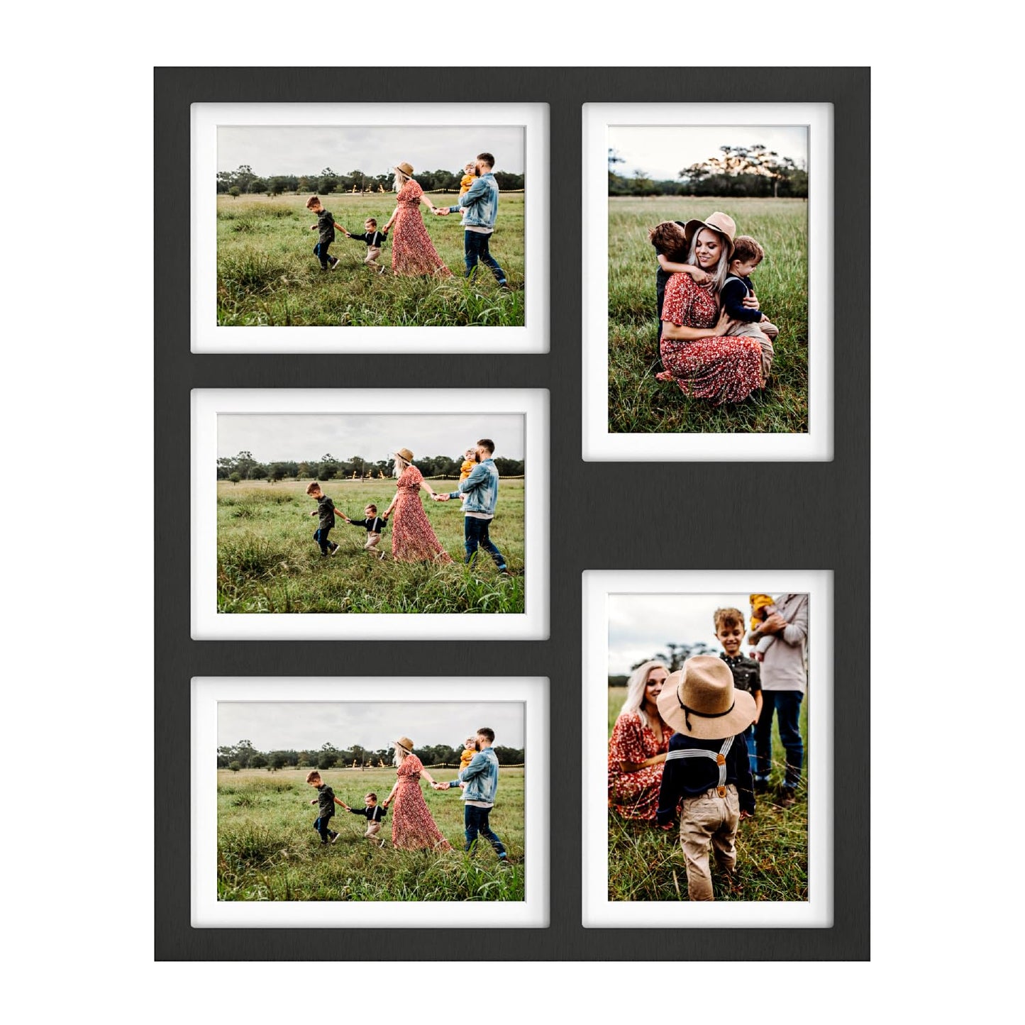 Great Lakes Memories GLM 4x6 or 5x7 Collage Picture Frames for Wall, Holds 5 Photos with Glass & Mat, 5x7 Picture Frame, Picture Frames Collage Wall Decor (Modern Black)