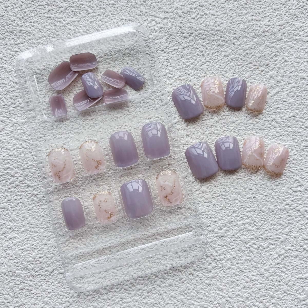 Square Press On Nails Short Fake Nails Marbling With Glitter Design Blue False Nails Full Cover Acrylic Glossy Glue On Nail Cute Stick On Nail For Women Manicure Art 24pcs