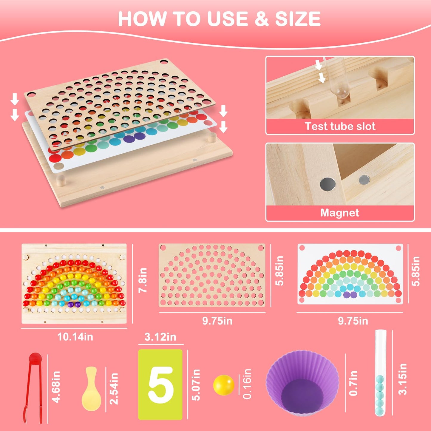 INIFEIDALA Montessori Apple Picking Magnetic Tree Toy-Wooden Peg Board Bead Game