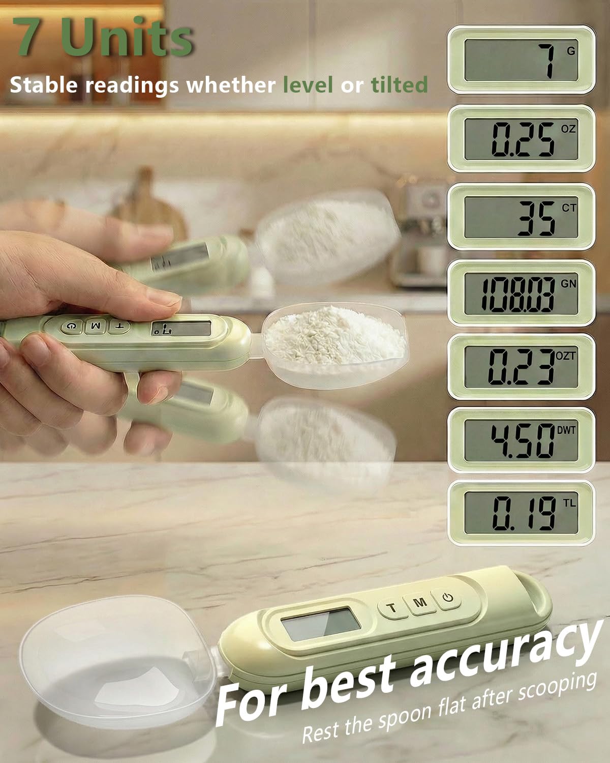 2026 Upgraded 2-In-1 Digital Measuring Spoon 【High-Precision 0.01oz/0.1g · Tested 10000+】 Baking Scale 【7-Unit】 Digital Kitchen Scale for Baking, Gram Scale for Weight Loss, Large & Small Scoop,Beige