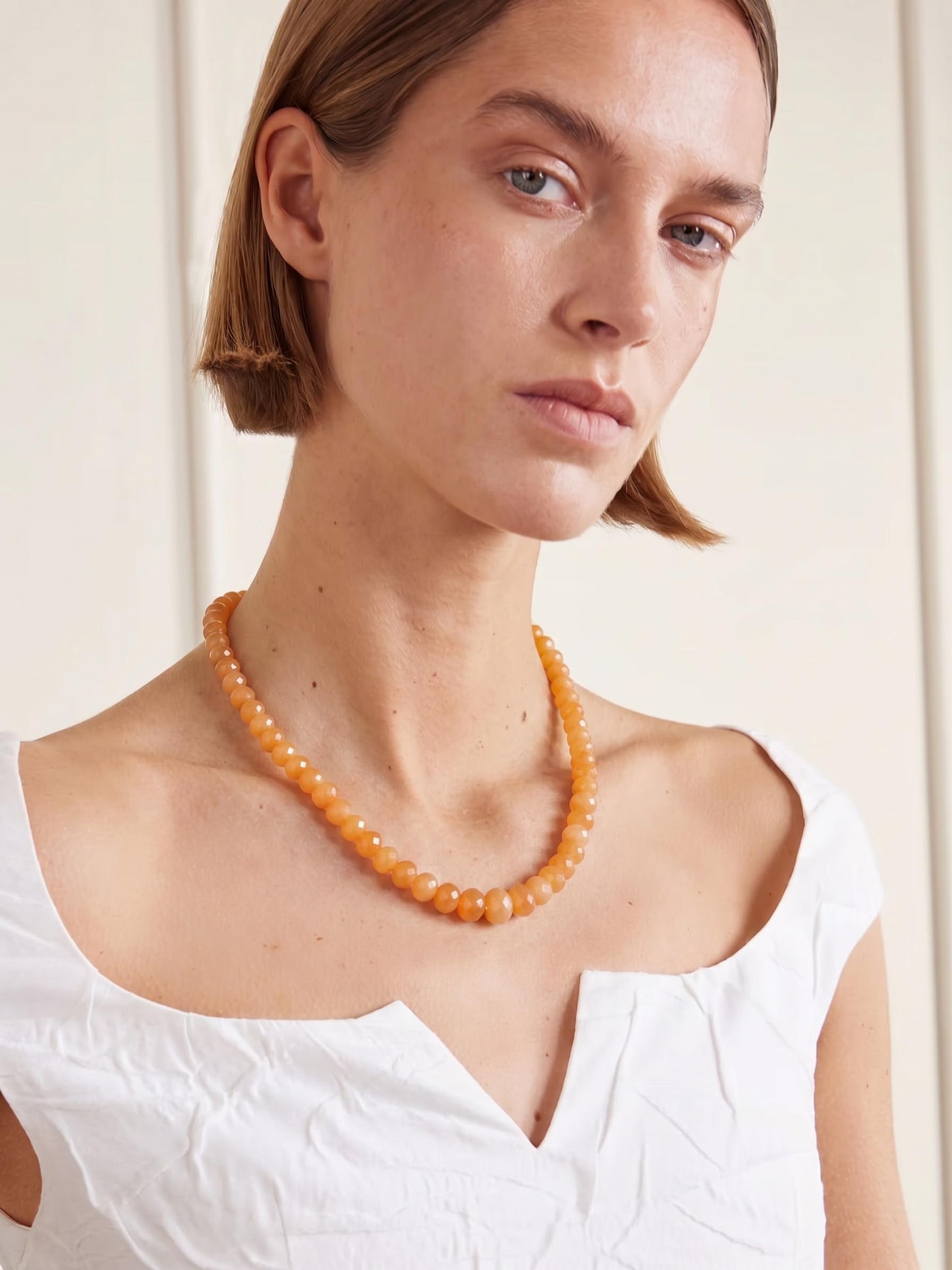 Badu Orange Gemstone Beaded Necklace for Women Natural Stone Bead Beach Choker Necklace Fashion Trendy Jewelry Gifts