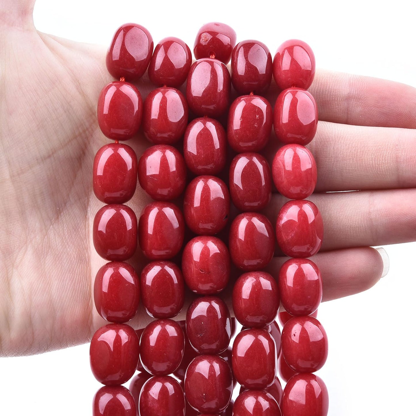 HAAMIIQII 10-16mm Red Jade Freeform Stone Spacer Beads, Loose Gemstone Beads for Jewelry Making, DIY Bracelet, Necklace, Healing Crystal 15 Inch (25pcs)