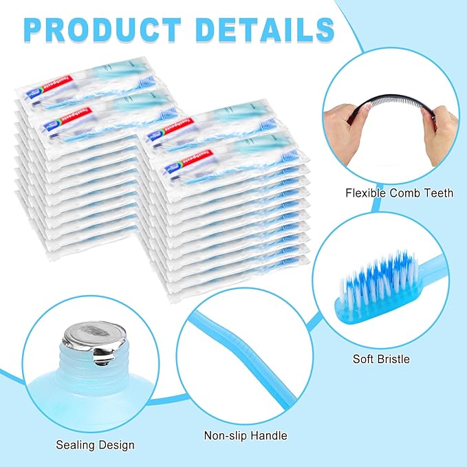 50 Kits Basic Toiletry Kits Homeless Personal Hygiene Kit Bulk Homeless Care Package Supplies Travel Toiletry Kit Homeless Hygiene Kit Bulk for Men Women Disposable Toiletry Kit(10-IN-1)