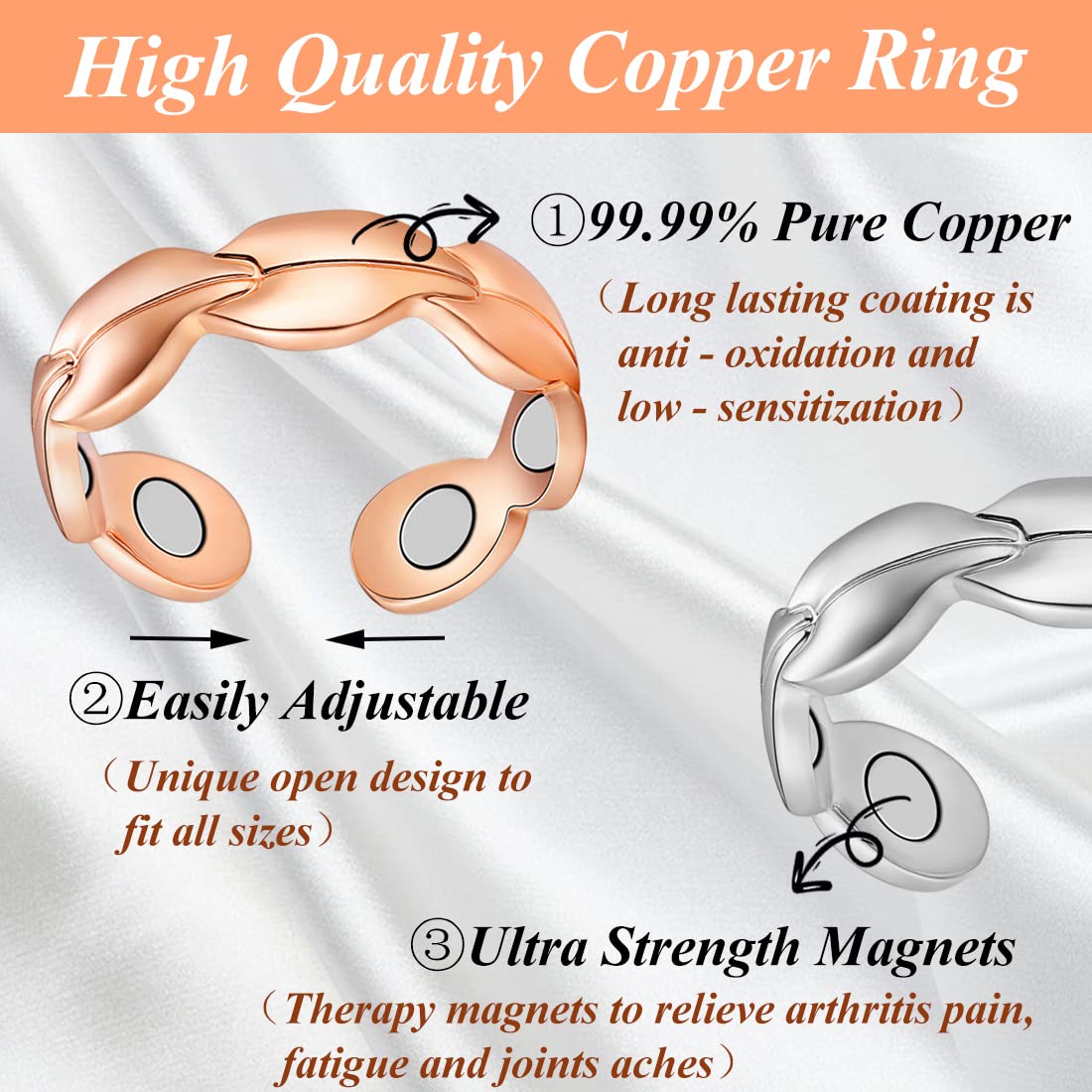 Cigmag 2PCS Copper Rings for Women Ultra Strength Magnets Adjustable Magnetic Rings with Present Box