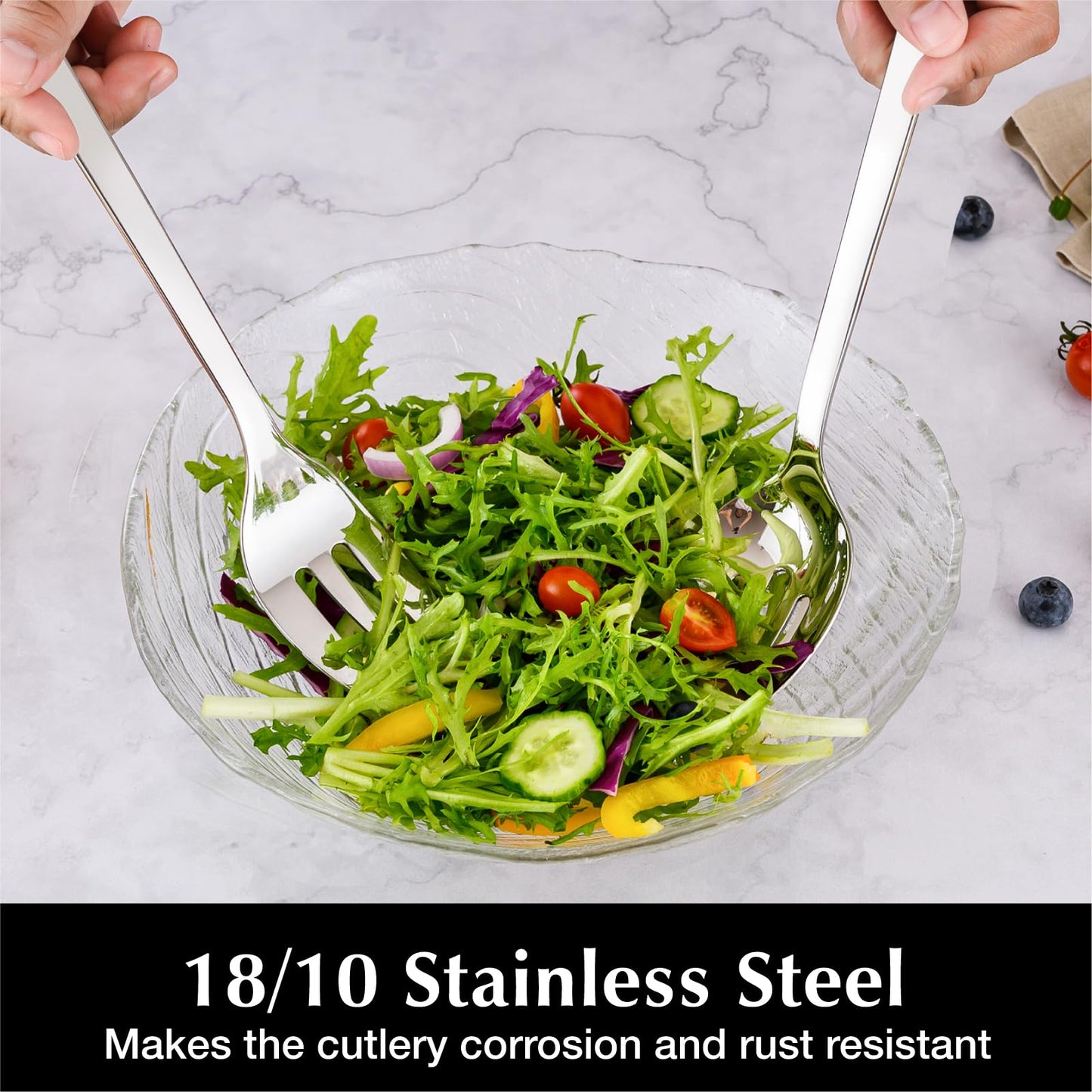 KINGSTONE Slotted Serving Spoons Sets 4 Piece,18/10 Stainless Steel Heavy Duty 9.84inch For Buffet, Wedding, Party,Catering,Dishwasher Safe
