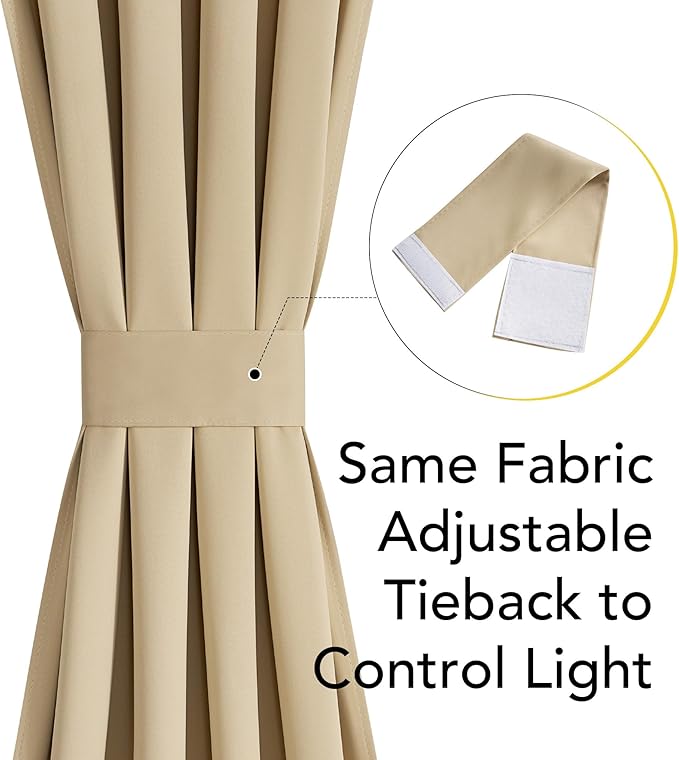 NICETOWN 100% Blackout French Door Curtain,Privacy Thermal Insulated Window Curtain with Adjustable Tieback for Glass Front Sliding Patio Door, 1 Panel, 36W x 72L, Biscotti Beige