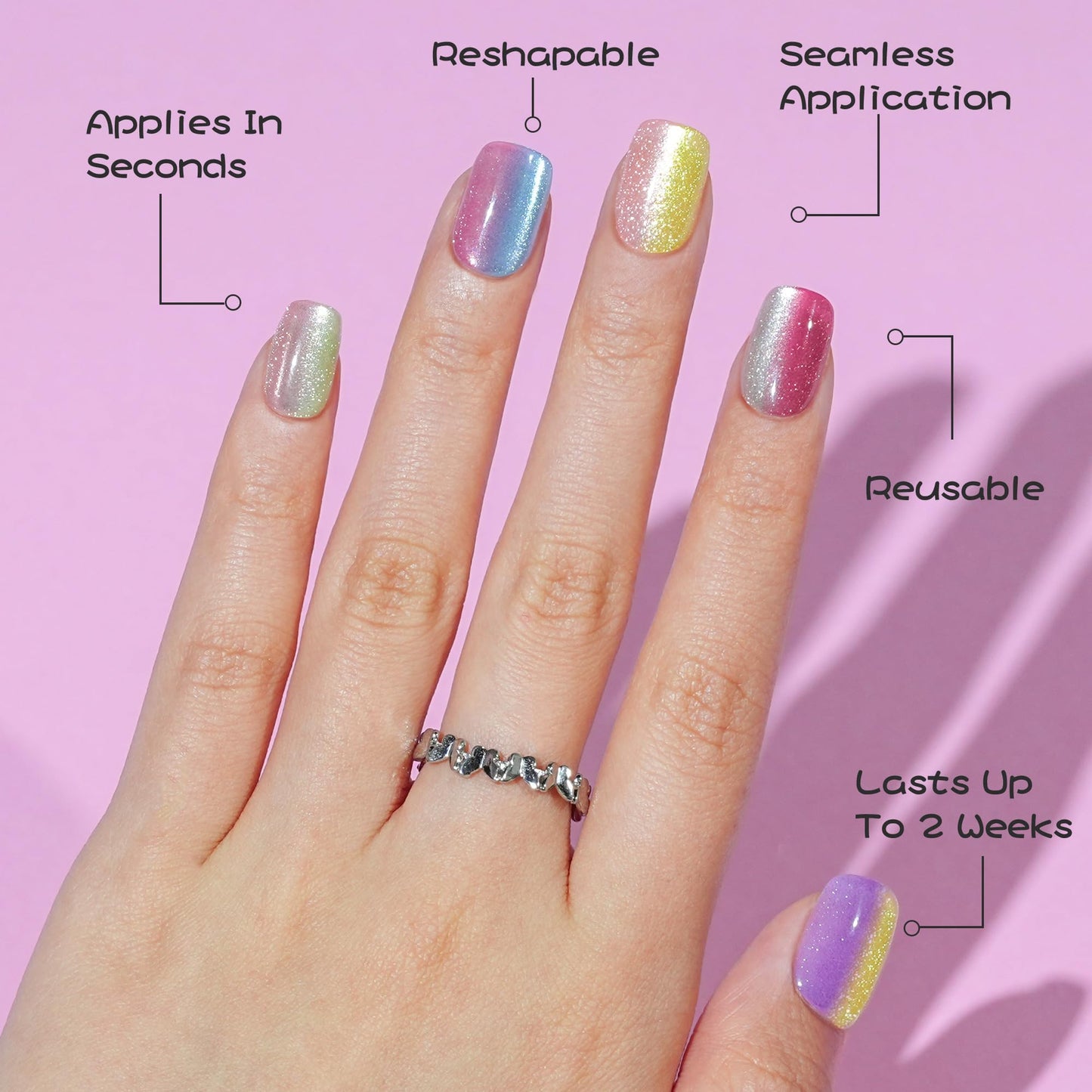 Press on Nails Short - 5 Styles Unique Two-color Ombre Square Cat Eye Press on Nails, Bt Art Box Press On Nails, Soft Gel x Coat Nails False Nails in 16 Sizes - 160 PCS Stick On Nails Kit