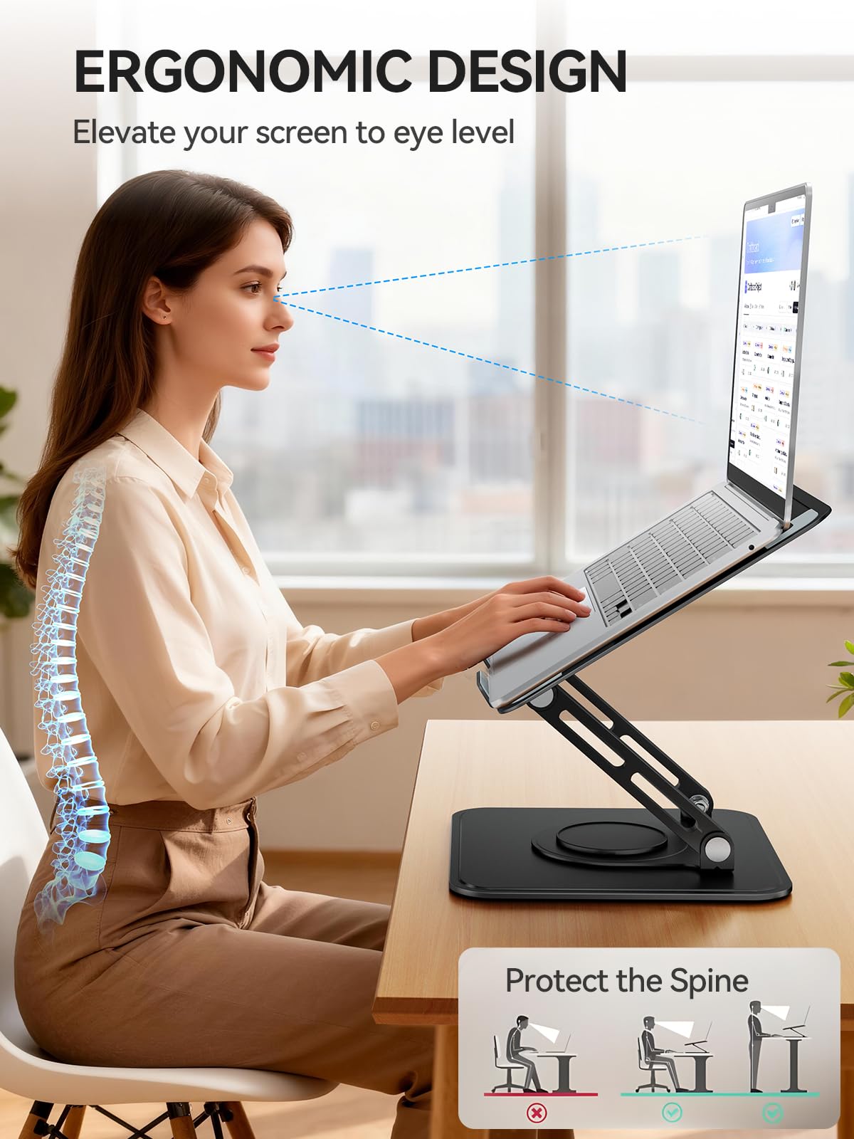 tounee Laptop Stand for Desk, Adjustable Computer Stand Holder with 360° Rotating Base, Ergonomic Laptop Riser Compatible with MacBook Pro Air, All Laptops 10-15.6"-Black