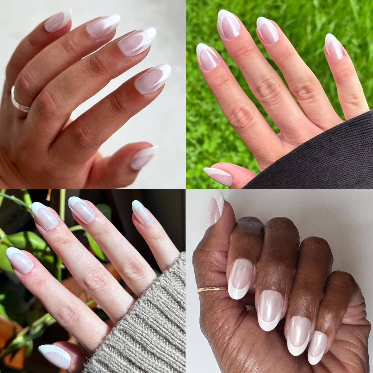 Olive & June Instant Mani Press-On Nails (Glue) | 42 Fake Nails, 21 Sizes | Non-Toxic, Long-Lasting Recycled Materials Realistic Look | Spring Flowers & Patterns | Medium, Oval | Chrome French