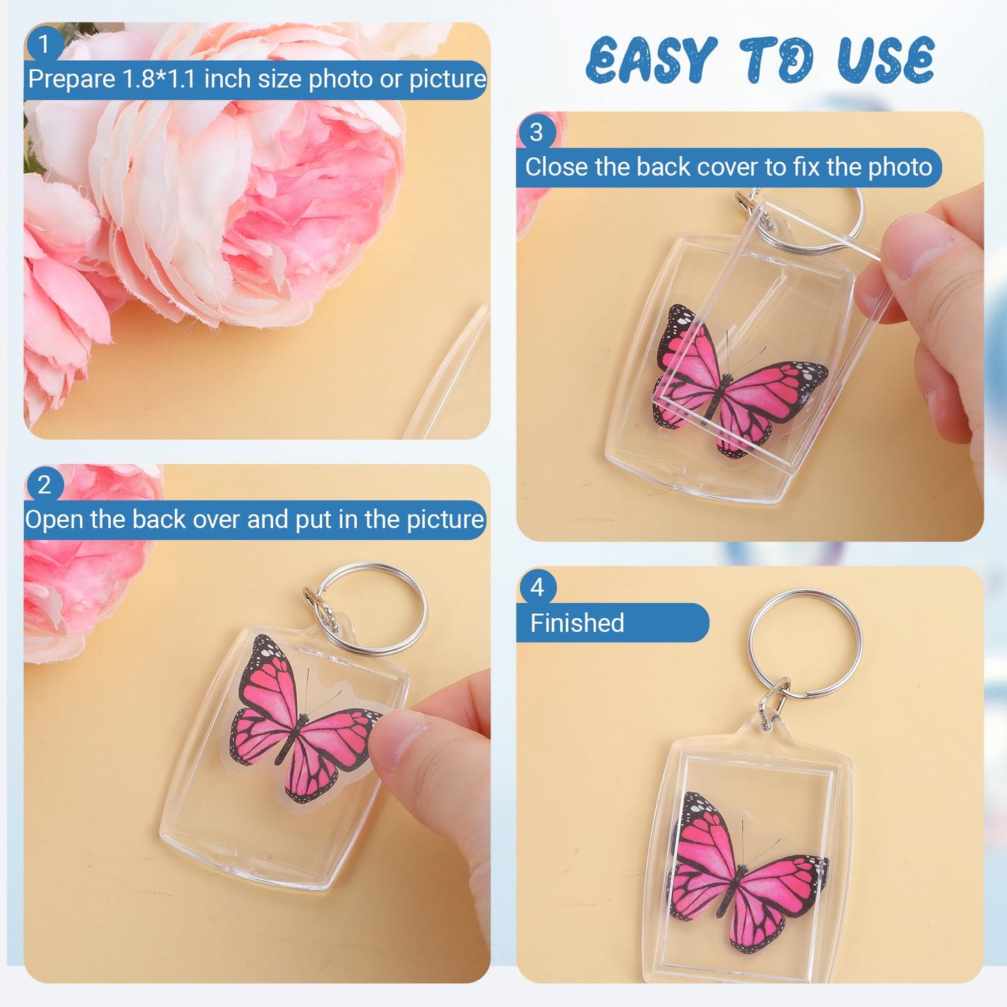 Xthrotsenk 150 Pcs Photo Keychain Insert, Acrylic Picture Keychains, Clear Blank Keyring Photo Insert Frame, Personalised Photos Key Holder, Rectangle Blank Photos Keychains, 2.2 x 1.6 Inch