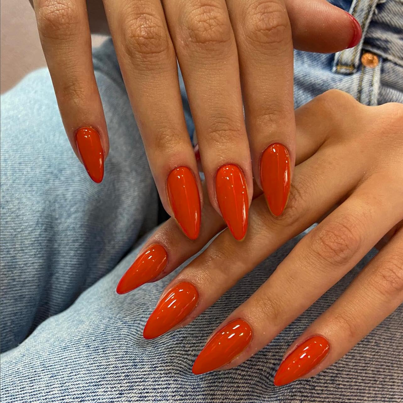 KXAMELIE Orange Red Press on Nails Medium Almond&Coral Press on Nails Short Oval For Beach Party Daily Decoration in 72 PCS