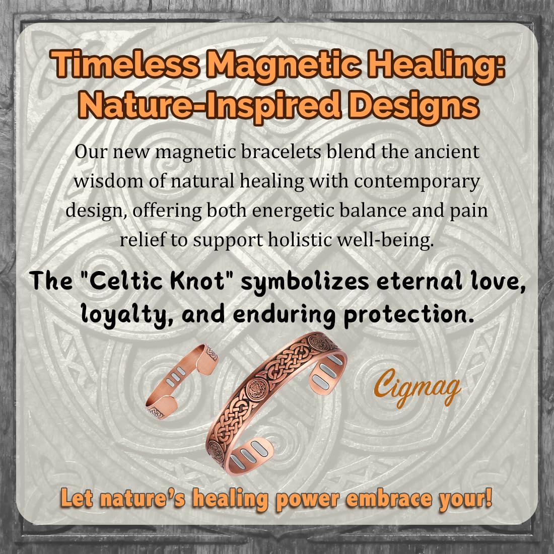Cigmag Copper Bracelet for Men, with Powerful 9X 5000 Gauss Magnets, Adjustable Solid Pure Copper (Celtic Knot 2)