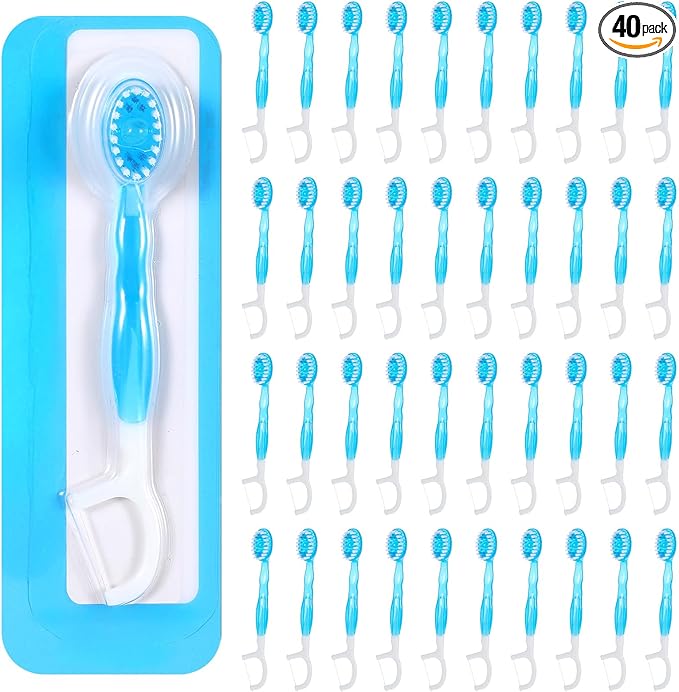 40 Pack Disposable Mini Travel Toothbrushes Bulk 5-in-1 Portable Pre-Pasted Travel Toothbrush with Toothpaste Tongue Scraper Floss Pick, Individually Wrapped for Traveling for Adults Kids