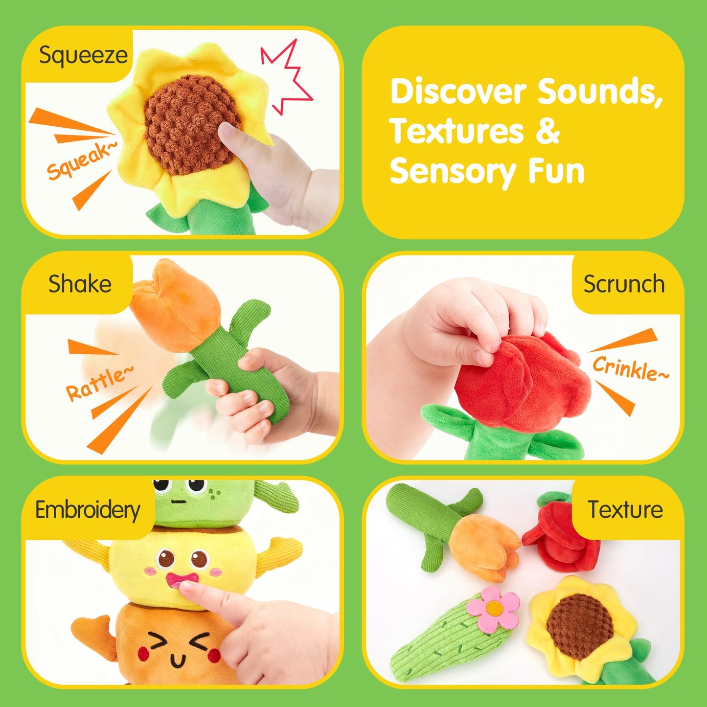 hahaland Montessori Baby Toys Bundle for 6–18 Months – Silicone Activity Tissue Box Cube & Plush Garden Stacking Toy, Fine Motor, Sensory & Early Learning Gifts for Boys & Girls