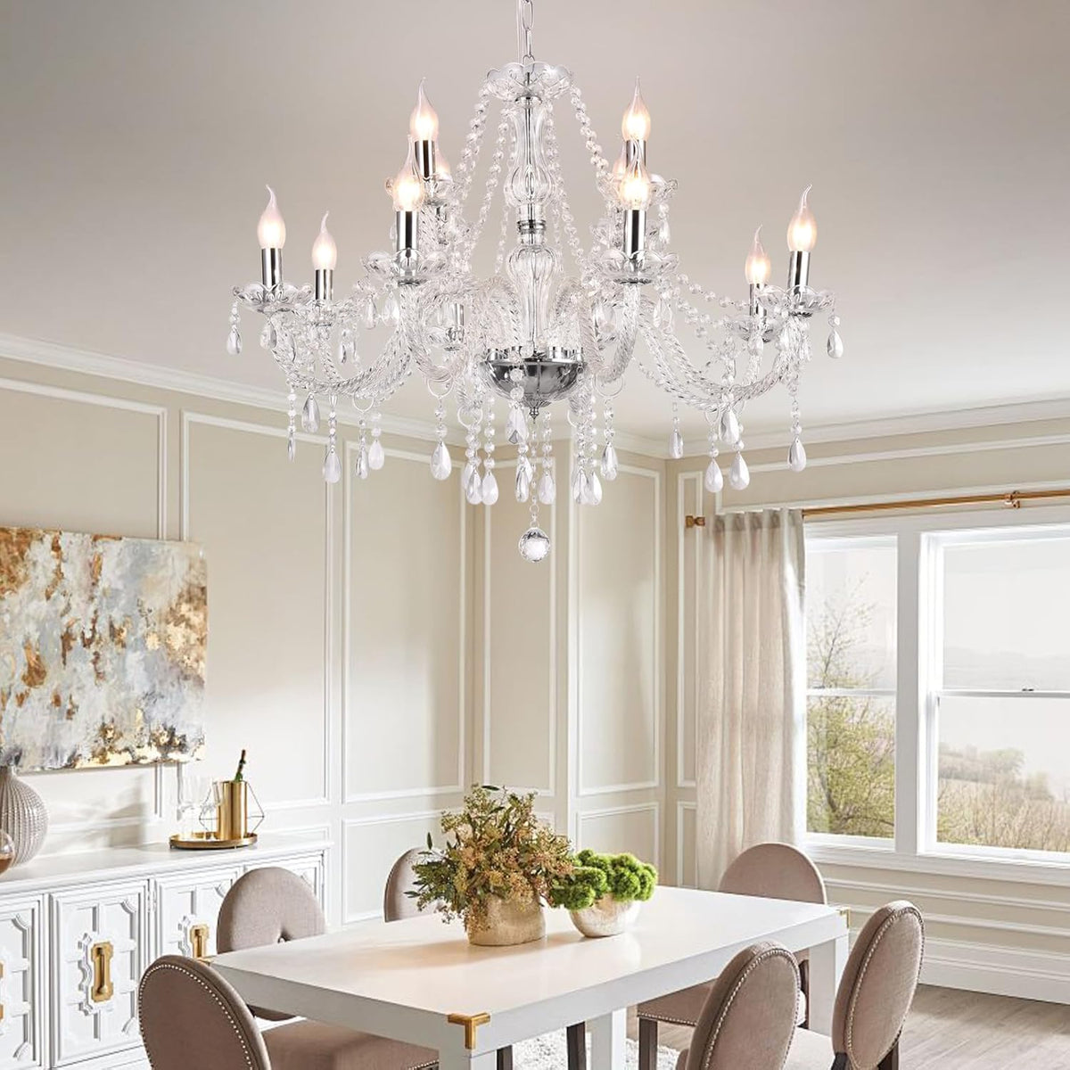 Modern Elegant 15 Lights K9 Crystal Glass Chandelier Pendant Ceiling Lighting European Style for Dining Living Room Bedroom Transparent,15 E12 Bulbs Required