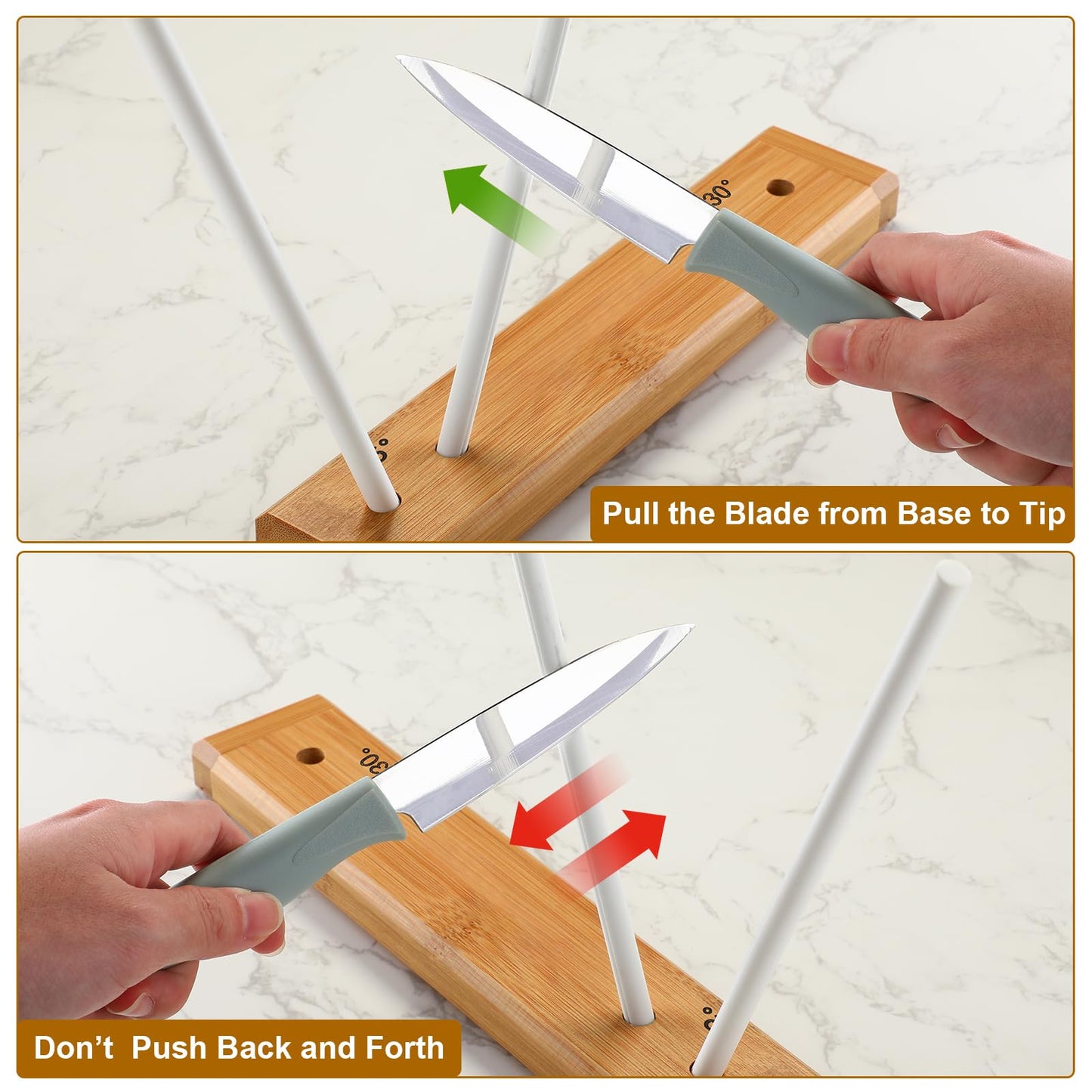 Feekoon 9.8" Ceramic Crock Knife Sharpener, 2 Rod Turn Box, Portable Manual Knife Sharpener Rod, 2000 Grit Professional Ceramic Sharpening Rods to Repair, Restore, and Polish Your Blades for Kitchen