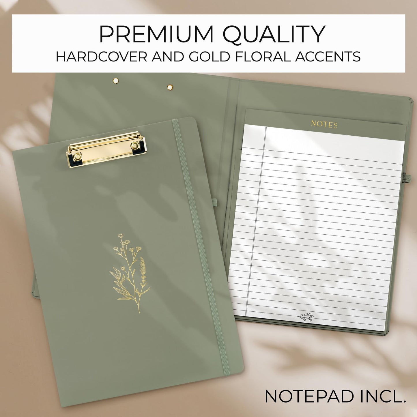 Aesthetic Clipboard Folio with Refillable Lined Notepad & Interior Pocket – Cute Padfolio/Legal Pad Holder for Women – Easily Organize Notes at Work, School, or Home