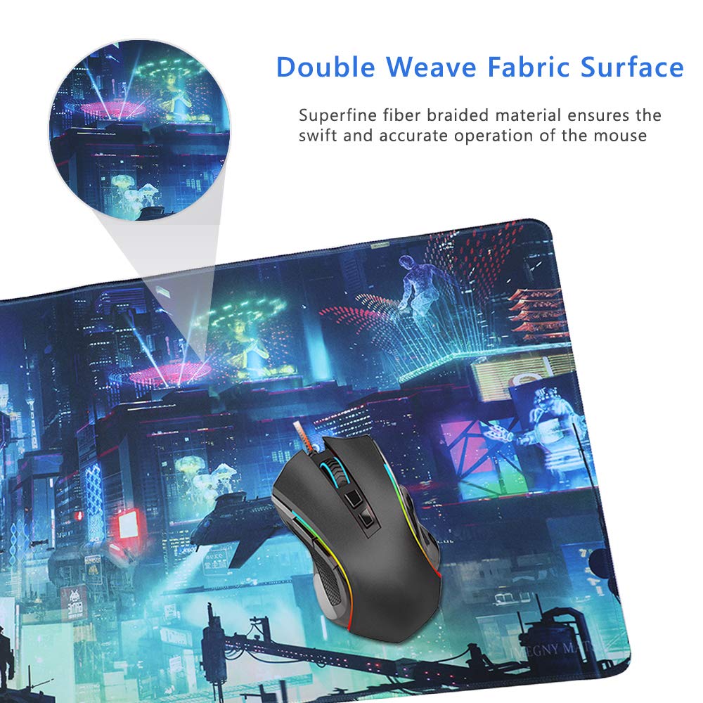 Imegny Extended Gaming Mouse Pad, Portable Mat for Keyboard & Mouse with Stitched Edges + Non-Slip Rubber Base （90x40 Green city005）