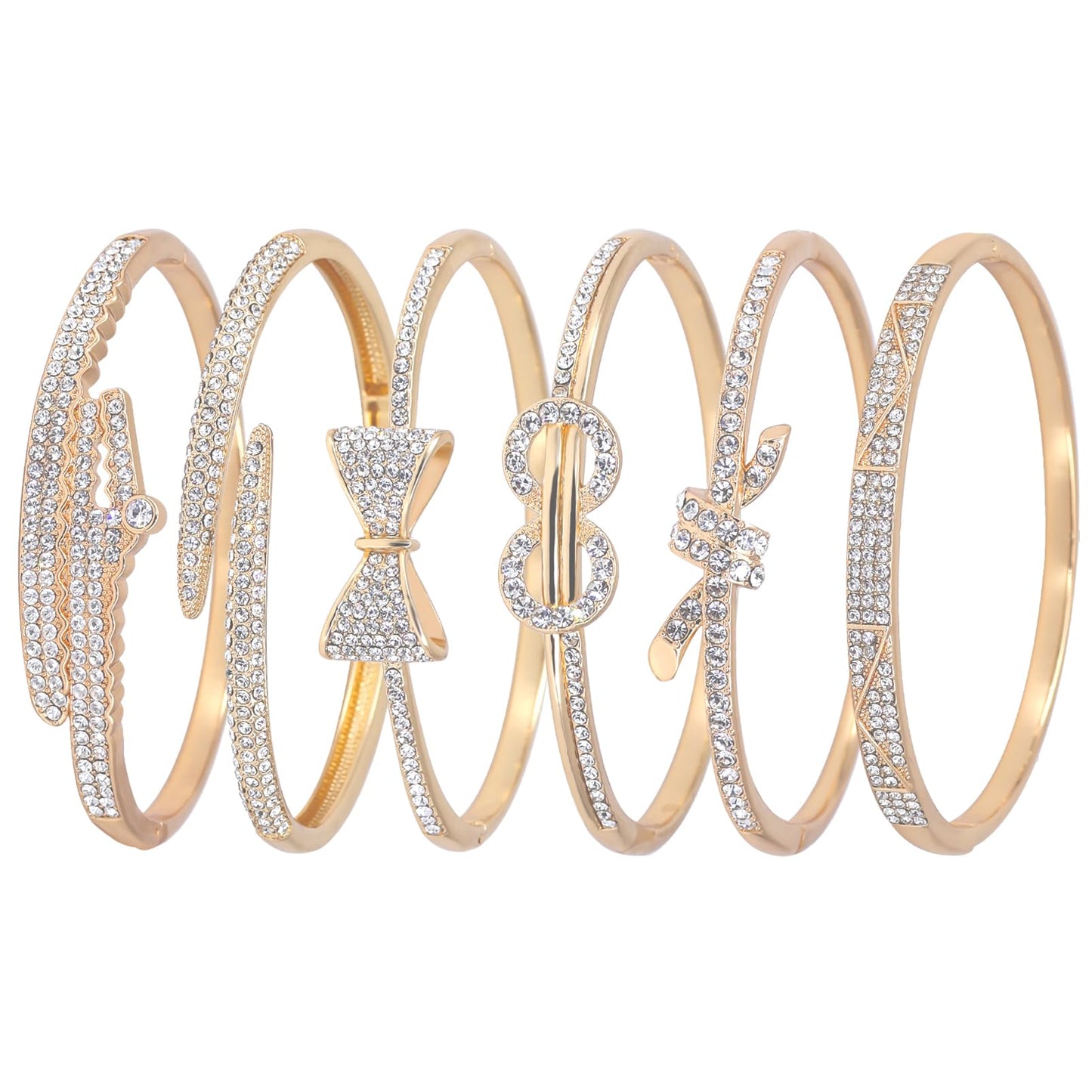 6PCS Gold Bangle Bracelet Set for Women, Light Luxury High-End Designer Style, Zinc Alloy with Cubic Zirconia, Stackable, Ideal Gift for Birthday Christmas Valentine's Day Mother's Day