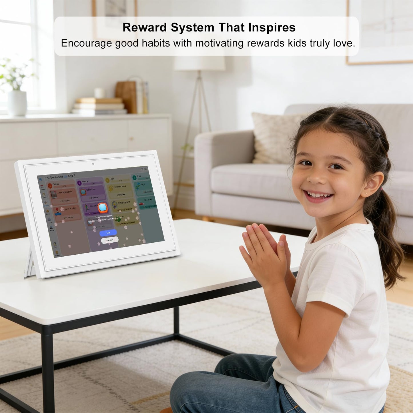 Digital Calendar with Touch Screen - 10.1 Inch Wall-mounted Smart Electronic Planner with Third-Party Calendar Sync, Chore Tracker, Meal Plan & Photo Display, Gifs for Mom